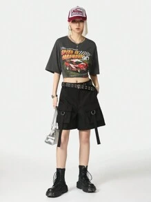 SHEIN EZwear 女士夏季日常穿着编织带 5 口袋工装短裤