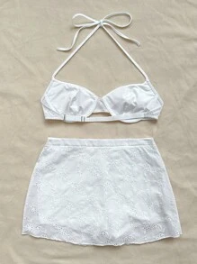 Soleia 刺繡杯女士背心上衣和超低腰裙子兩件套 - 白色 - 查看 2