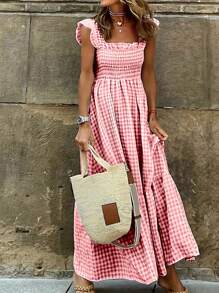 SHEIN LUNE Vestido diario simple de mujer con estampado a cuadros - Rojo - Ver 1