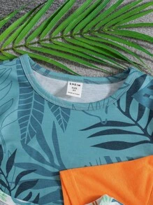 SHEIN Leap Crew 3pcs Young Boy Casual & Comfortable Round Neck T-Shirt Set, School, Campus, College - Orange - View 4