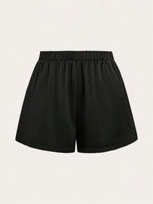 SHEIN Unity Shorts holgados simples de unicolor para mujer de talla grande - Negro - Ver 2