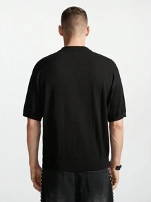 Manfinity EMRG Men's Short Sleeve Knitted Top With Simple Design And Rhinestone Decoration For Daily Wear