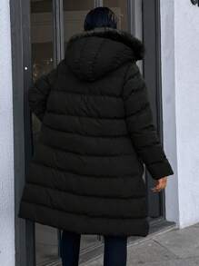 RueChic Women'S Medium-Long Padded Jacket With Collar - Black - View 2