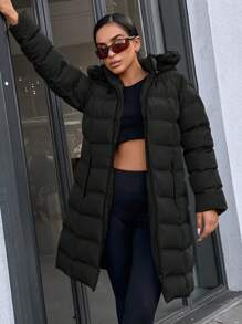 RueChic Women'S Medium-Long Padded Jacket With Collar - Black - View 4