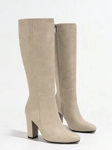 European & American High Shaft Thick High Heel Side Zipper Pointed Toe Elegant Slim Boots, Comfortable For Autumn/Winter