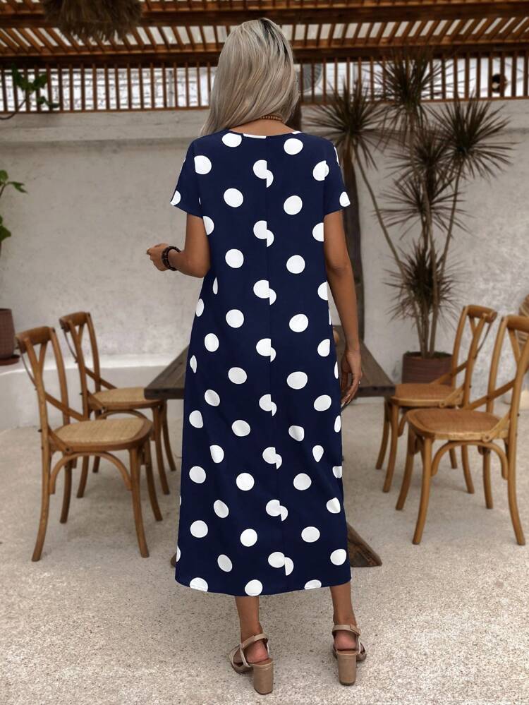 Women's Summer Polka Dot Pattern Print Round Neck Short-Sleeve Dress