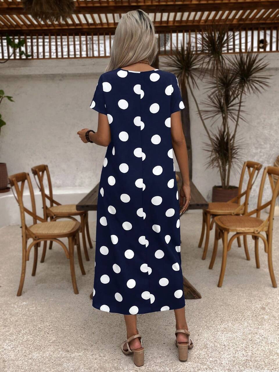 Women's Summer Polka Dot Pattern Print Round Neck Short-Sleeve Dress
