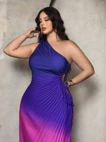 SHEIN SXY Plus Size Ombre One Shoulder Pleated Asymmetrical Hem Dress - Purple - View 5