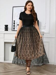 SHEIN Clasi Saia de renda elegante e moderna plus size para uso diário no verão para mulheres - Preto - Visão 4