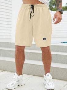Manfinity Homme Shorts de cordón de unicolor de verano para hombres - Caqui - Ver 4