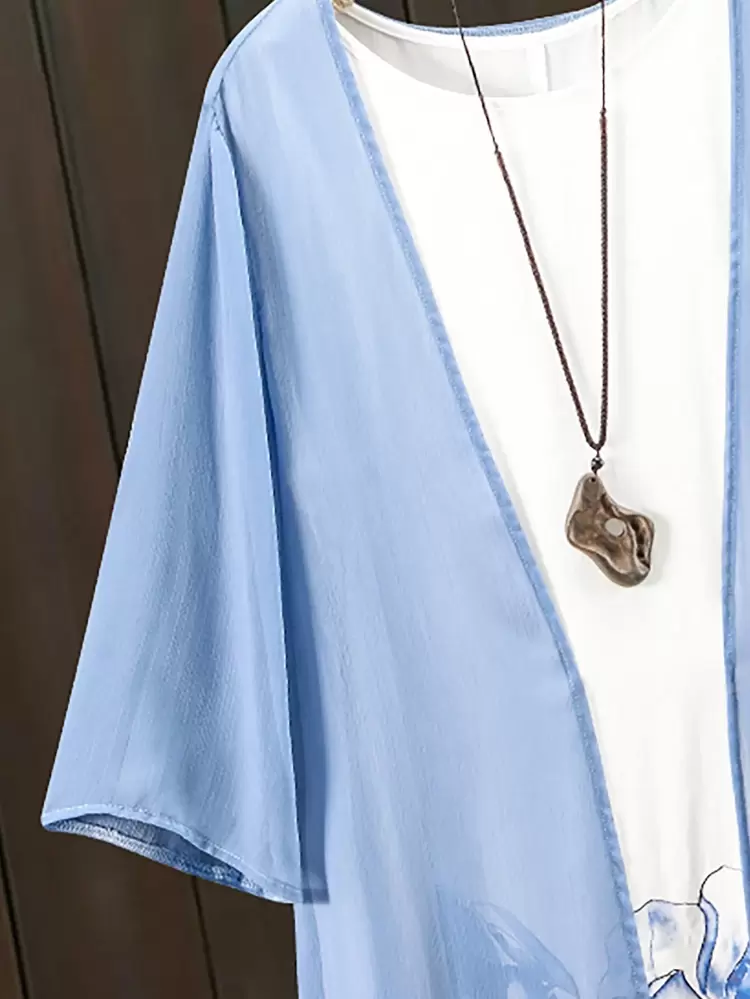 Plus Size Women's Elegant Printed Dress With Cover Up Set