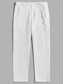 Manfinity VCAY Men's Solid Woven Long Mid-Rise Straight Casual Pants, Suitable For Daily Outings - White - View 1