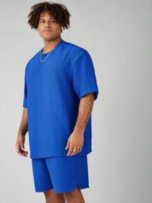 Manfinity VCAY 2入組男裝加大碼休閒針織短袖T恤休閒套裝 - 藍色 - 查看 4