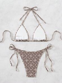 Swim Chiccia Set Bikini Stampato Geometrico per Donne, Spiaggia Estiva