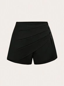 SHEIN Unity Shorts holgados simples de unicolor para mujer de talla grande - Negro - Ver 3