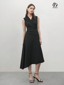 BizChic 1 件高腰女士无袖优雅办公室通勤黑色连衣裙 - 黑色 - 查看 10