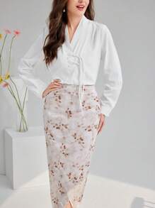 Modelyn 女士純色日常長袖上衣和印花裙子套裝 - 彩色 - 查看 1