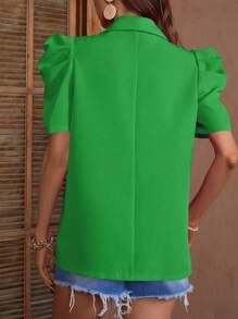 SHEIN Clasi Áo blazer tay phồng màu trơn kiểu dáng thường ngày, có cúc nhựa và vai ngắn. - màu xanh lá - Xem 2