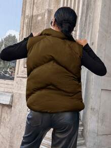 EURMUSE Zip Up Vest Puffer Coat - Brown - View 2