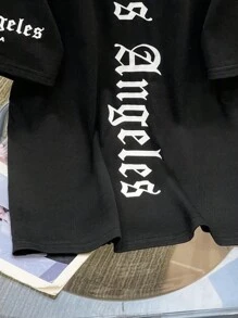 Tween Bé Trai Casual Dạo Phố Casual Fit Cổ Tròn Tay Ngắn Đan Áo Phông In Chữ Họa Tiết - màu đen - Xem 3