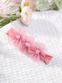 SHEIN Baby Girl 2pcs Pearls Headband And Net Yarn Knitted Dress Photography Props Costume Set - Pink - View 5