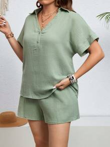 SHEIN VCAY Strandkleidung Damen Große Größen 2-teiliges Set - Minzgrün - Übersicht 4