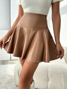 SHEIN Cottnline Solid Color Side Zipper Women'S Skirt - Apricot - View 3