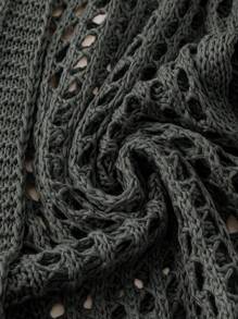 Breezaya 寬鬆款海灘度假純色鉸空針織長款開衫外套，大尺碼 - 灰色 - 查看 5