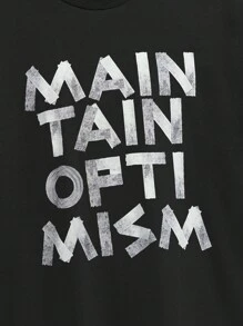 Manfinity VCAY Men's Loose Short Sleeve Knitted T-Shirt With English Printed Pattern, Street Style,Halloween Clothes - Black - View 3