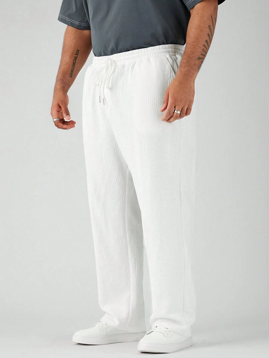Manfinity VCAY Men's Plus Size Casual Casual Knit Tapered Solid Color Long Pants, Suitable For Daily Wear In Spring And Summer - White - View 1
