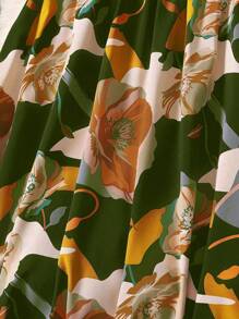 Women's Floral Print Elastic Waist Casual Summer Skirt - Army Green - View 7