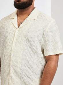 Manfinity Homme Nam Plus Size Mùa Hè Màu Trơn Cổ Áo Sơ Mi Áo Sơ Mi Tay Ngắn Và Quần Short Trang Phục Thường Ngày - Màu be - Xem 7