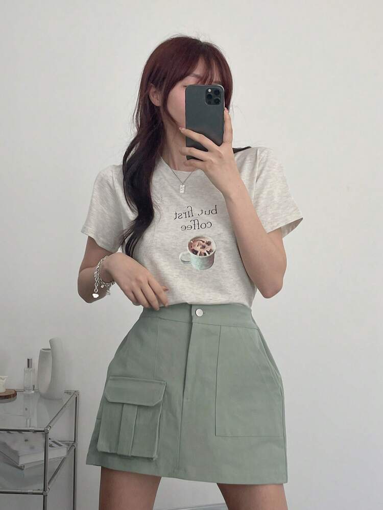 Women's Casual Solid Color Utility Skirt, Summer
