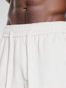 Shorts Khaki para hombre con bordado de letras, bolsillos de carga y cintura con cordón - Blanco - Ver 3