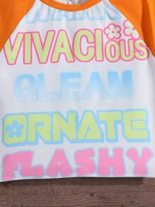 SHEIN Áo thun ngắn in chữ đan nhiều màu cho bé gái tuổi teen - Nhiều màu - Xem 4