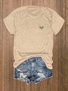 INAWLY Große Größen 1 Stück Kurzarm-Lässig-T-Shirt mit Buchstaben-Grafik für den Sommer, Schulanfang Kleidung