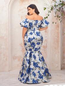 SHEIN Belle Plus Size Cinza Azul Luxo Ouro Prata Seda Jacquard Cetim Manga Princesa Sem Alças Sexy Elegante Lindo Dramático Vintage Bainha Sereia Formal Baile Jantar Noite Vestidos Semi Formal Vestido de Convidado de Casamento, Para Aniversário, Formatura, Baile de Boas-vindas - Multicolorido - Ver 4