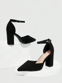 CUCCOO BIZCHIC 女士时尚黑色经典踝带尖头高跟鞋，粗跟，适合正式场合优雅基本款商务休闲商务时尚圣诞节秋季新年假期 - 黑色 - 查看 2