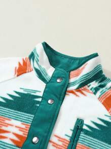 Astylish 女式西部风几何图案长袖按扣拉链口袋羊毛夹克