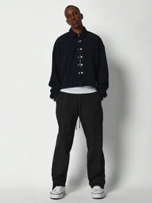 SUMWON Crop Fit Corduroy Button Through Shirt - Blue - View 2