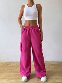 SHEIN MOOSTA Women's Solid Color Simple Daily Long Pants