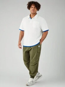 Manfinity VCAY Men's Solid Woven Mid-Rise Plus Size Integrated Casual Straight Tapered Joggers, Suitable For Everyday Wear In Spring And Summer - Army Green - View 4