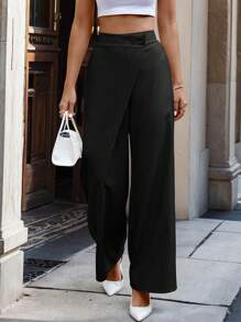 SHEIN Clasi Women's Solid Color Simple Daily Long Pants Fall Cloth For Women - Black - View 5