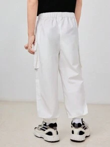 SHEIN 1pc Young Boy Casual, Comfortable, Stylish, Simple, Practical, Soft And Comfortable, Korean Style, Casual Fit, Street Style, Workwear, 3D Pocket, Breathable And Comfortable, Workwear Pants Suitable For Spring And Summer - White - View 2