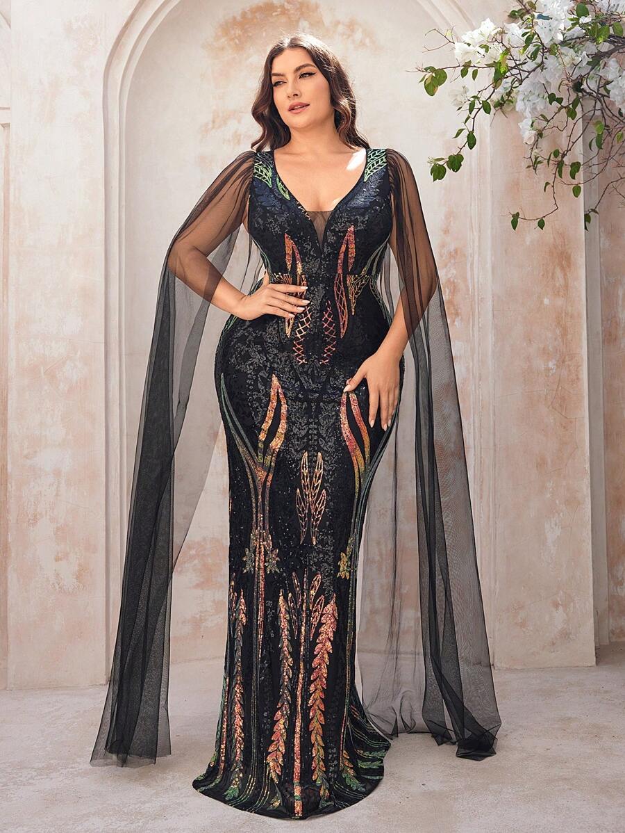 SHEIN Belle Plus Size Black Luxury Positioning Flower Beaded Oversized