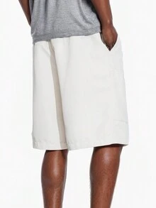 Shorts Khaki para hombre con bordado de letras, bolsillos de carga y cintura con cordón - Blanco - Ver 2