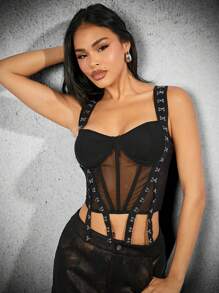 Hauture 女士純色簡約網眼日常背心 - 黑色 - 查看 5