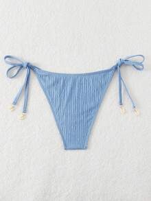 SHEIN Swim Bottom de bikini de moda minimalista para mujer con decoración de concha texturizada para el verano - Azul - Ver 2