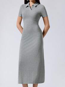 SHEIN EZwear Grey Knit Women'S Long Dress - Grey - View 5