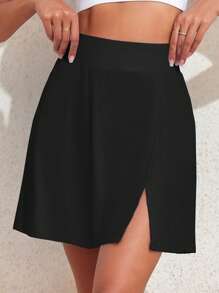 女式高腰泳裤短裤带口袋纯色比基尼泳裤泳装现代泳裙夏季沙滩装